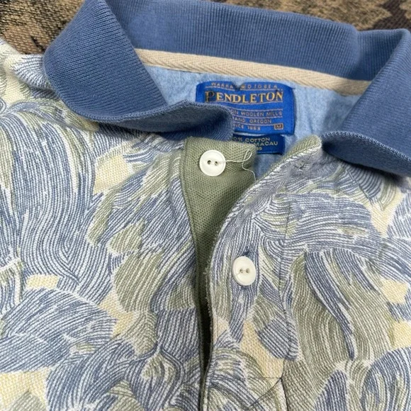 Vintage Pendleton Men's Medium Hawaiian Floral Print Polo Shirt 2-Button Blue - Picture 4 of 8